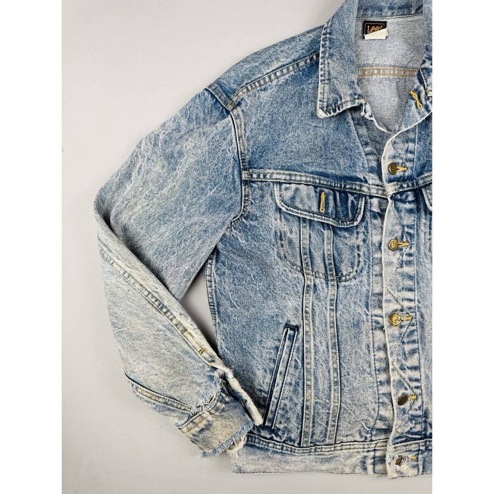 Vintage 80s Lee Riders 153438 USA Denim Trucker Jacket Medium Faded Distressed - Picture 3 of 14
